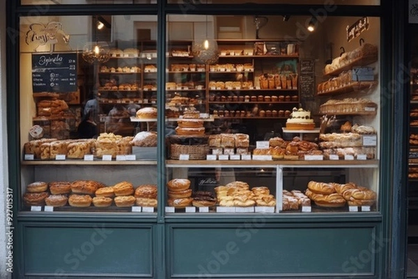 Obraz Bakery Display Window with Assortment of Freshly Baked Goods