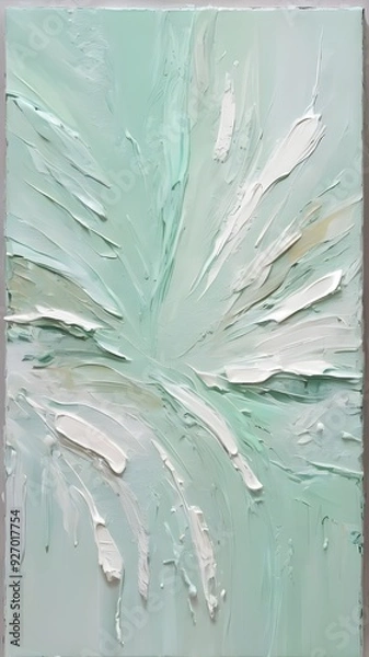 Fototapeta Pastel Mint Green Abstract Painting with Rough Oil Brushstrokes and Palette Knife. Vertical. Wallpaper