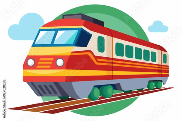 Obraz Red and Yellow Train Traveling on Tracks