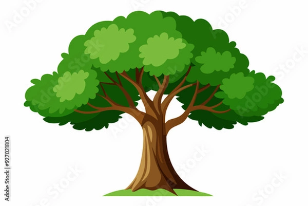 Obraz Cartoon Illustration of a Large Green Tree with Brown Branches and Trunk