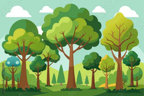 Obraz Lush Green Forest with a Sunny Sky and Tall Trees