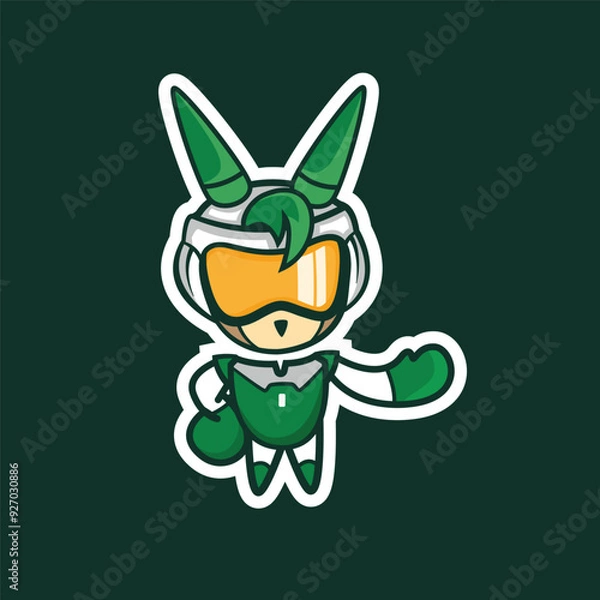Obraz Cartoon Character: Rabbit-Superhero Hybrid with Orange Mask, Green Costume, and Utility Belt, Set Against Dark Green Background, Ideal for Comic Book, Mascot, or Gaming Avatar Use