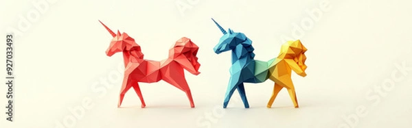 Fototapeta abstract minimalist unicorn composed of simple, geometric shapes, centered on a plain background