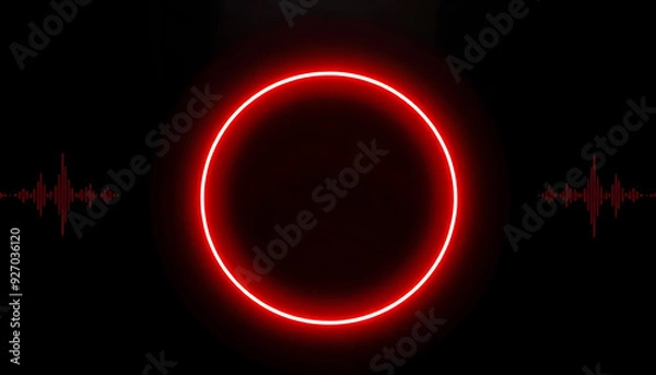 Fototapeta Glowing neon red circle with a pulsing effect, isolated on a matte black background