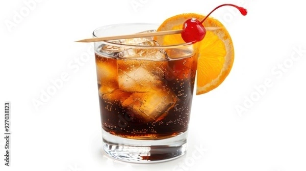 Obraz Refreshing Cocktail with Orange and Cherry Garnish