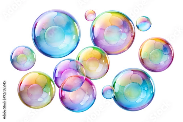 Obraz Rainbow Colored Bubbles Against A White Background
