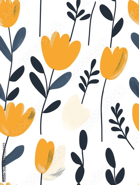 Obraz scandinavian floral seamless pattern, minimal style