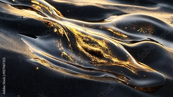 Obraz Luxurious Liquid Gold Flow Over Smooth Black Rocks with Soft Reflections