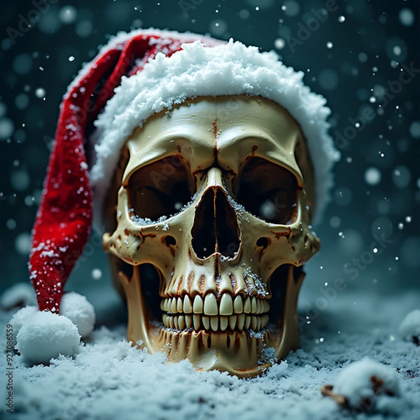 Fototapeta Santa skull in snow over dark background,Merry xmas and Happy new year concept