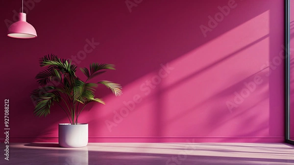 Fototapeta Dark pink fuchsia modern minimalistic interior background wall mockup 3d render