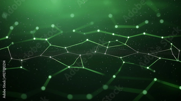 Fototapeta An abstract, high-tech background with a matrix of nature integrated into a grid of hexagons and triangles. metallic texture with illuminated veins, and the geometric shapes are interconnected with th