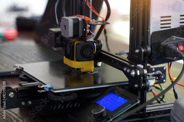 Fototapeta 3D printer is a machine that uses additive processes to produce the desired tangible shape. By relying on information in digital form.