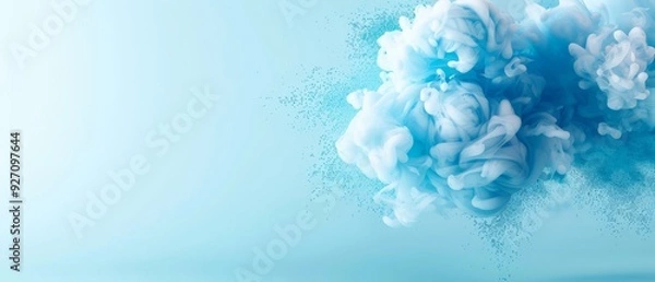 Fototapeta  A collection of blue and white smoke clusters against a light blue backdrop, with ample room for text insertion