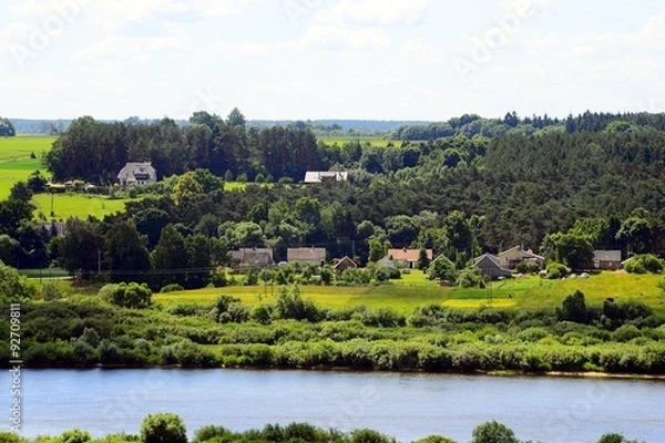 Fototapeta Nemunas river view from Mound in Seredzius town