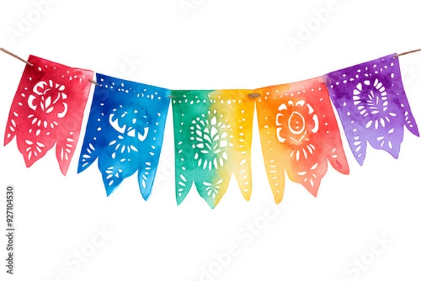 Fototapeta Colorful papel picado banners create festive atmosphere, evoking joy and celebration.