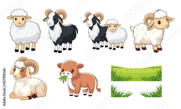 Fototapeta Eid Al Adha with Cute Sheep and Goat Illustration
