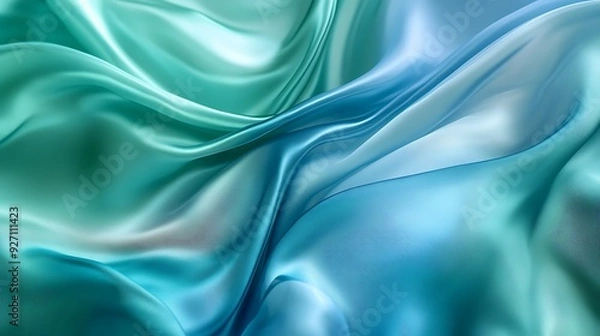 Obraz Serene Flow of Blue and Green Silk Fabric Billowing in the Wind