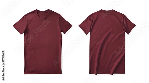 Obraz It's a maroon t-shirt with short sleeves, laid flat on a white surface.

