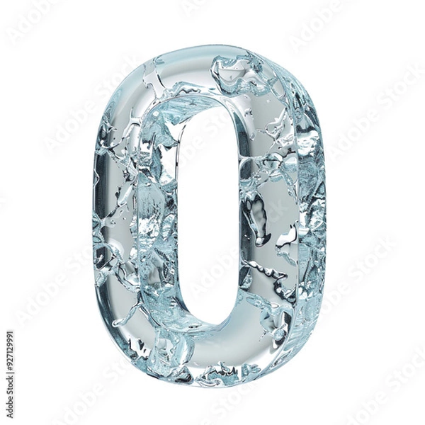 Fototapeta 3d letter O carved in ice, standing, isolated on a white transparent background