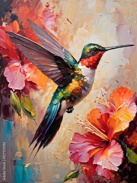 Obraz Hummingbird in mid flight oil painting