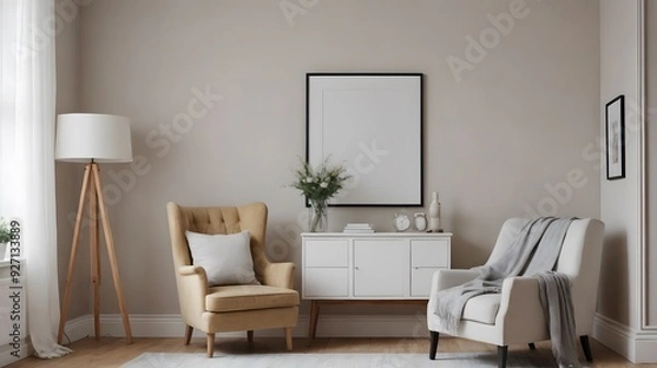 Fototapeta High resolution photo frame on the wall interior image template, empty art frame interior design.
