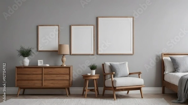 Fototapeta High resolution photo frame on the wall interior image template, empty art frame interior design ai generated designer pictures.