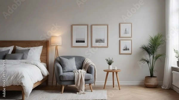 Fototapeta High resolution photo frame on the wall interior image template, empty art frame interior design ai generated designer pictures.
