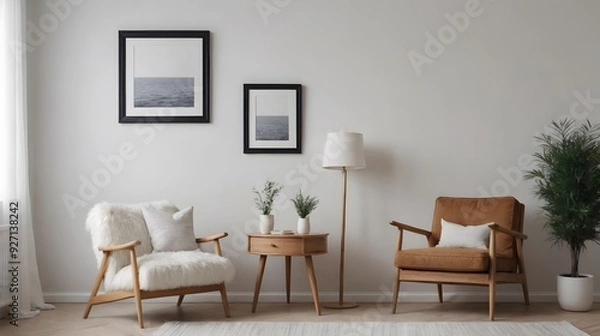 Fototapeta High resolution photo frame on the wall interior image template, empty art frame interior design ai generated designer pictures.