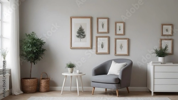 Fototapeta High resolution photo frame on the wall interior image template, empty art frame interior design ai generated designer pictures.