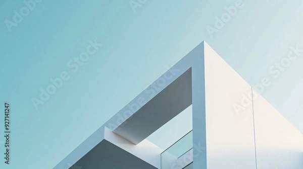 Fototapeta Minimalistic architecture building against on clear blue sky, banner, background