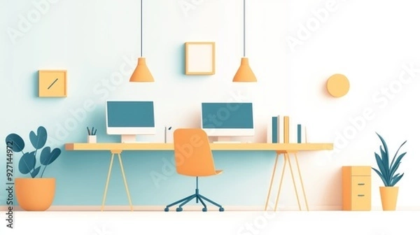Fototapeta Minimalist Flat Design of Abandoned Office Space Representing Business Shutdown in Harmonious Colors, Generative Ai