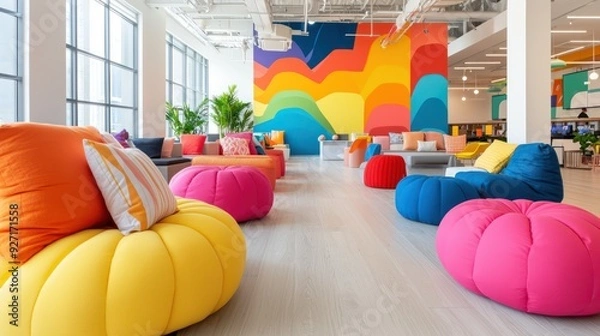 Fototapeta Vibrant Creative Brainstorming in Modern Workspace with Relaxing Ambiance, Generative Ai