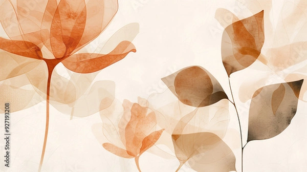 Obraz Minimalist fall texture background, Subtle overlapping plants outlines in soft earth tones