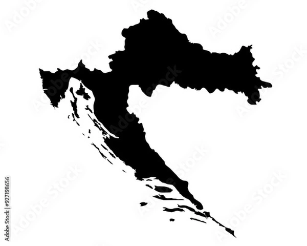 Fototapeta A contour map of Croatia. Vector graphic illustration on a transparent background with black country's borders
