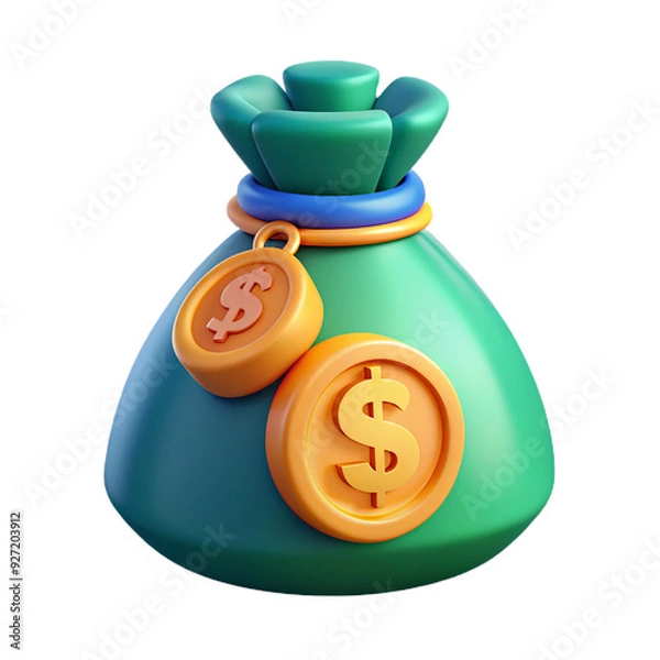 Fototapeta 3d money bag isolated on white background. Generative AI