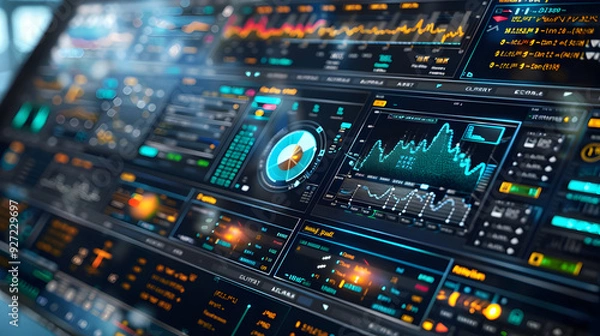 Obraz Futuristic Technology Interface with Data Visualization - 3D Illustration