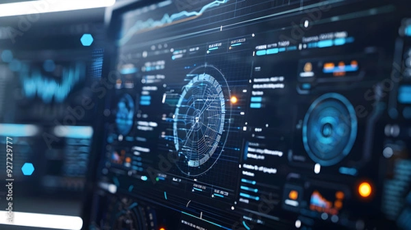 Fototapeta Futuristic Tech Interface Illustration with Blue and Orange Color Scheme