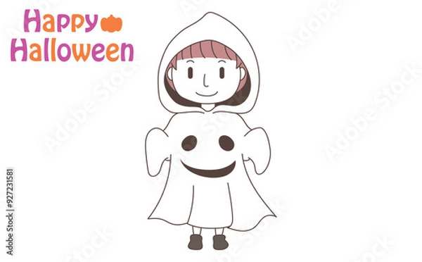 Fototapeta ハロウィンのお化けの仮装をした子どものイラスト