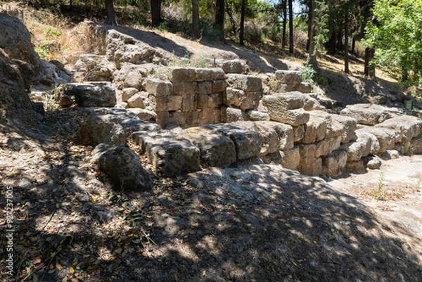 Fototapeta Stone  fragments of the synagogue from 1st 2nd centuries AD near Beit Shearim necropolis near Kiryat Tivon city in northern Israel