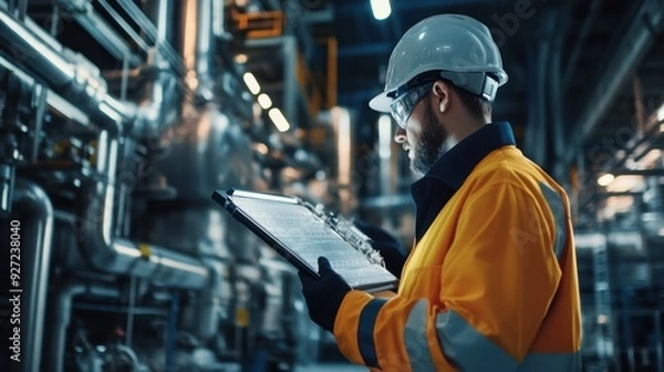 Fototapeta Futuristic Robots Monitoring and Maintaining Power Plant Systems for Efficiency and Safety
