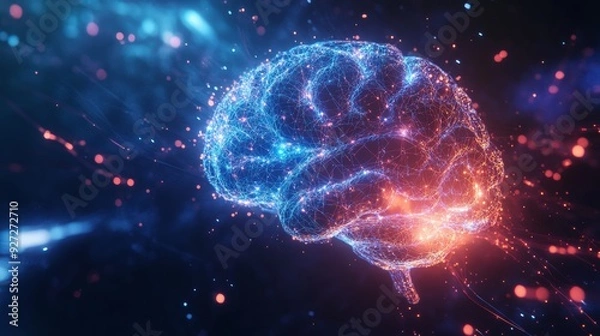 Fototapeta Illuminated neural network brain  futuristic vision of artificial intelligence and technology