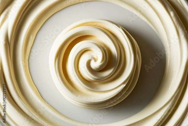 Fototapeta Creamy Yogurt Swirl in Spiral and Wave Shape on Soft Background