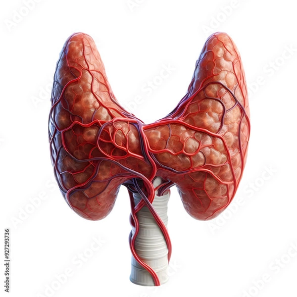 Obraz High-Resolution 3D Model of the Human Thyroid Gland in Transparent PNG Format for Educational and Healthcare Visual Resources in Anatomy