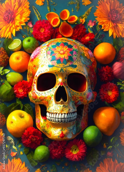 Obraz skull and roses