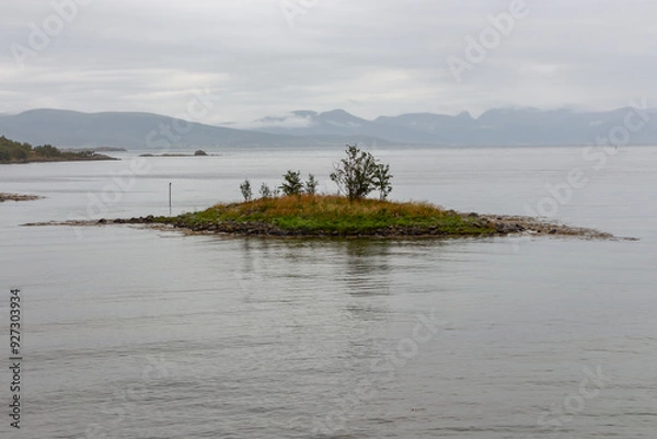 Fototapeta Small island with vegetation in the middle of the sea