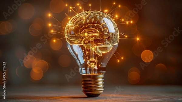 Fototapeta Illuminated Brain Concept Inside Lightbulb Symbolizing Ideas..