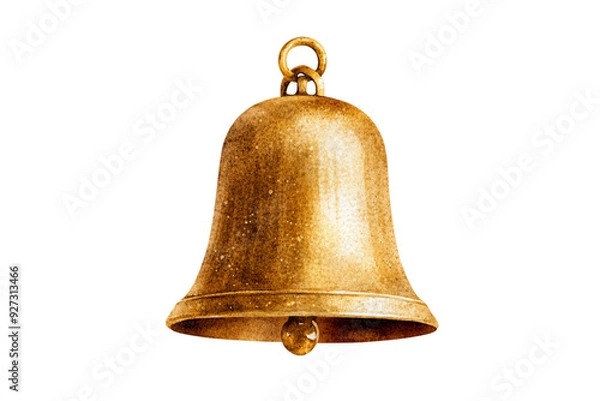 Fototapeta A close-up of a beautiful golden bell, showcasing its intricate details and polished shine, perfect for decorative purposes.