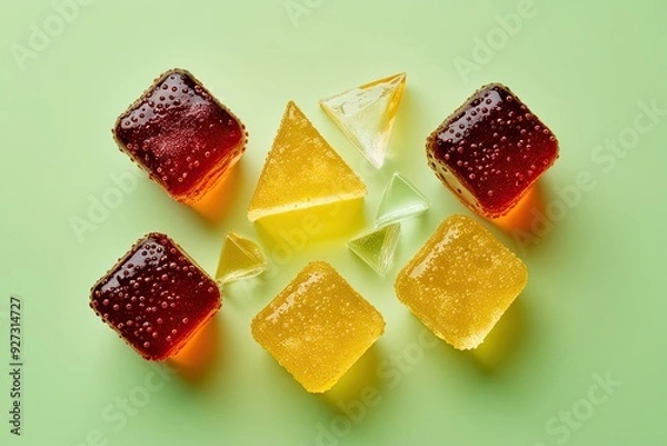 Obraz Geometric Soda Fizz Cubes and Triangles on Vibrant Background