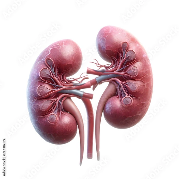 Obraz High-Resolution 3D Model of Human Kidneys in Transparent PNG Format for Educational and Healthcare Applications in Human Anatomy and Medical Illustrations