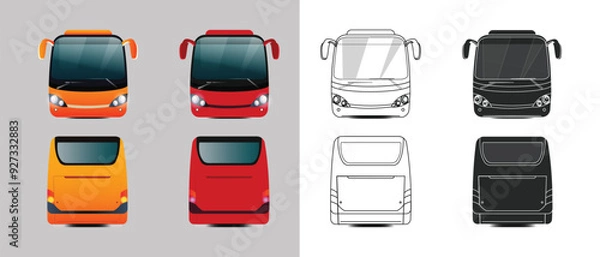 Obraz City bus template Passenger transport side and back view with line art and silhouette